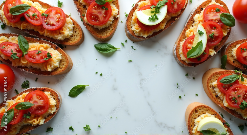 Sticker bruschetta with tomato and basil