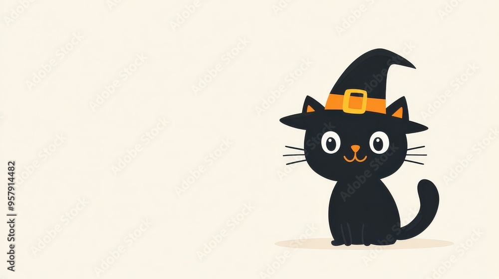 Poster A charming illustration of a black cat in a witch hat, embodying festive fun and whimsical charm.