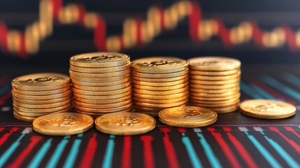Wealth Expansion Concept with Scattered Gold Coins on Financial Charts | Copy Space, Selective Focus,