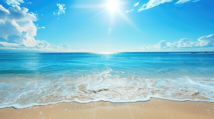 Serene beach with clear blue water and sunny sky