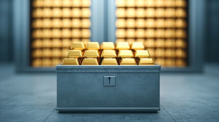 Secure Investments: Armored Vault Door Closing on Gold Bars with Copy Space, Selective Focus - Ultra HD