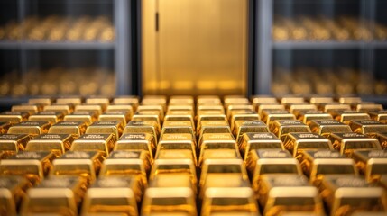 Obraz premium Secure Investments - Armored Door Closing on Vault with Gold Bars, Copy Space for Text, Selective Focus, Ultra HD
