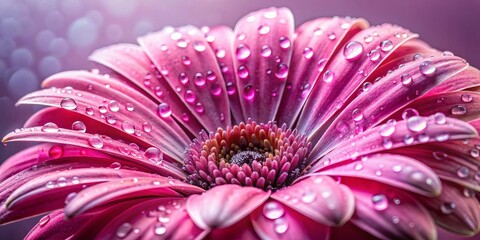 Obraz premium Close-up shot of a pink bloom with water droplets on its petals and visible florets in its wet center