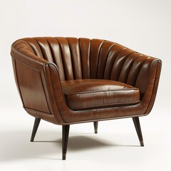 Ai Genarated Brown Leather Single Sofa isolated 