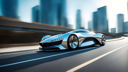 High-Speed Futuristic Sleek blue Vehicle in Motion and Modern Automotive Design.