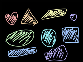 HAND DRAWING COLORFUL ABSTRACT BUBBLE DOODLE WITH BALLPOINT TEXTURE ON BLACKBOARD