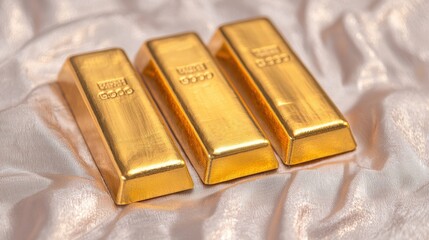 Luxury and Wealth Concept with Neatly Arranged Gold Bars on Silk Sheet, Selective Focus, Copy Space, Ultra HD