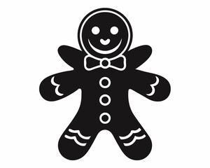 Gingerbread Man Christmas Glyph Icon,Gingerbread man black silhouette vector