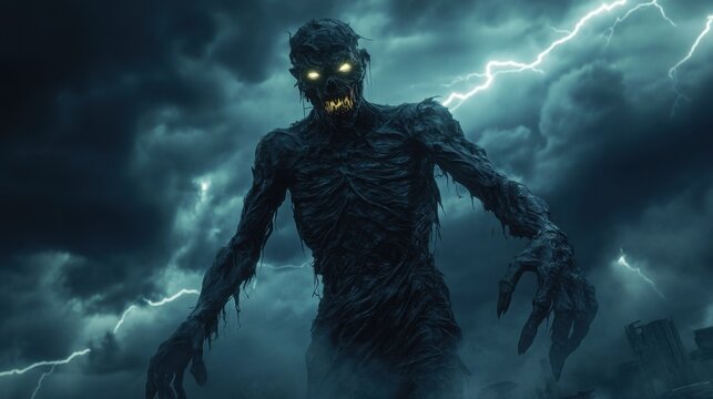 Detailed and Eerie Illustration of a Skin-Walker with Glowing Eyes and a Shifting Form, Capturing the Supernatural and Unsettling Nature of this Mythical Creature