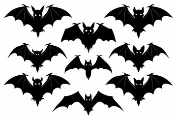 Halloween bat set. Black silhouette Halloween bat vector illustration, set of halloween bats 