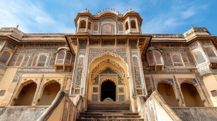 Obraz premium The grand entrance of the Amber Fort, with its ornate arches and detailed frescoes.