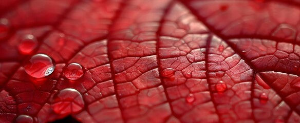 Fototapeta premium Autumn natural texture from dark red leaves with water drops