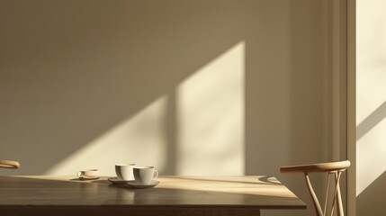 Simple Elegance: Minimalist Dining Room with Wooden Table and Cozy Touches