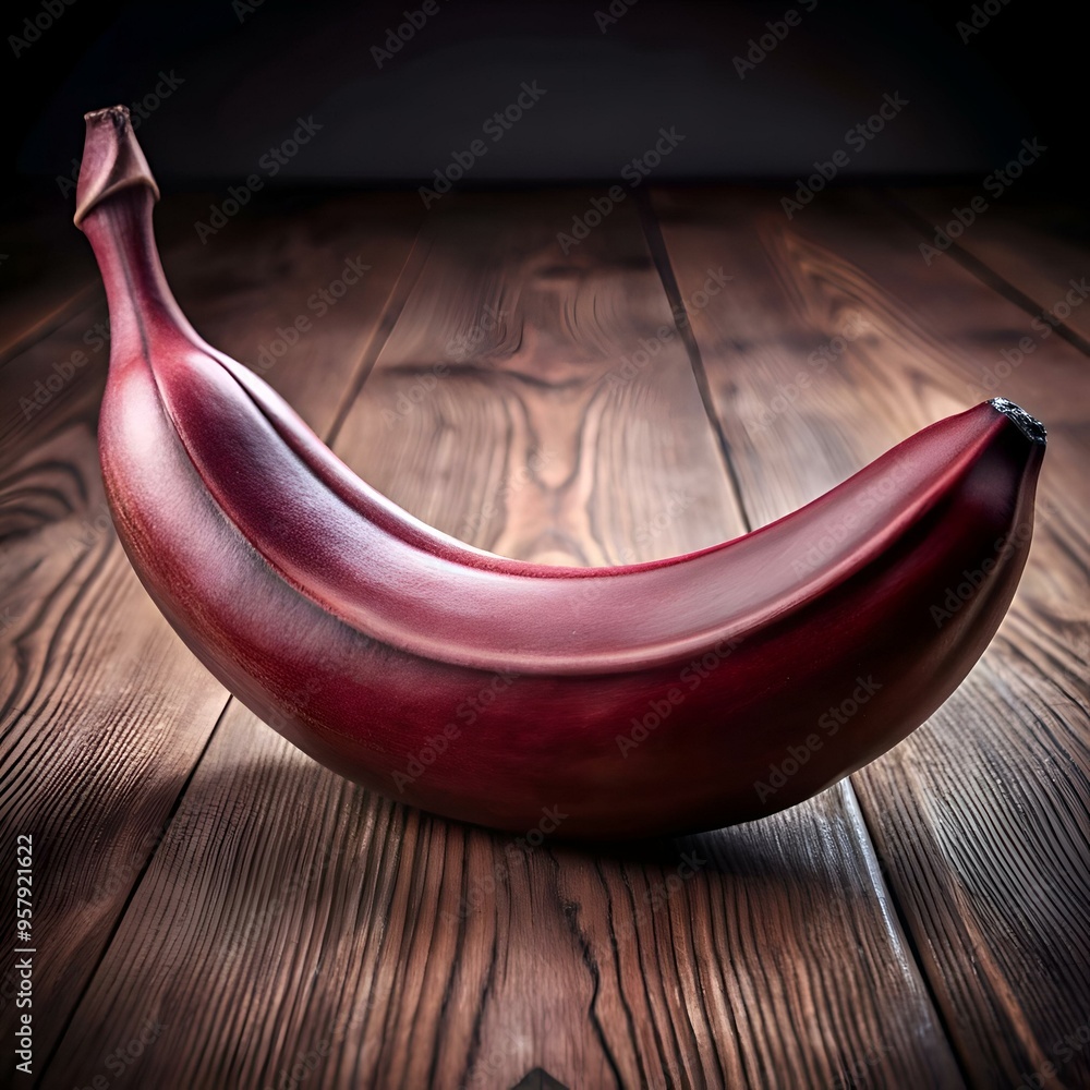 Poster a striking 3d rendering of a red banana. a unique and eye catching twist on the classic fruit.