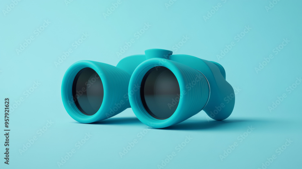 Poster create a 3d rendering of a binoculars icon against a clean, neutral background. the design should be
