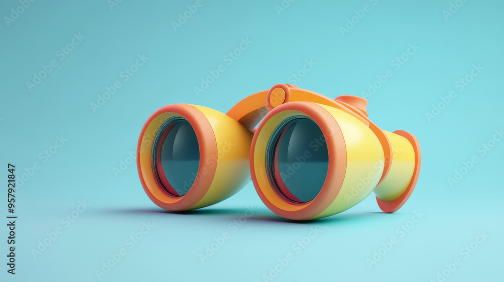 Aufkleber create a 3d rendering of a binoculars icon against a clean, neutral background. the design should be