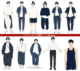 アイドル・タレント風男性。切り抜きキャラクター、人物の立ち絵。アニメ風 Generative AI