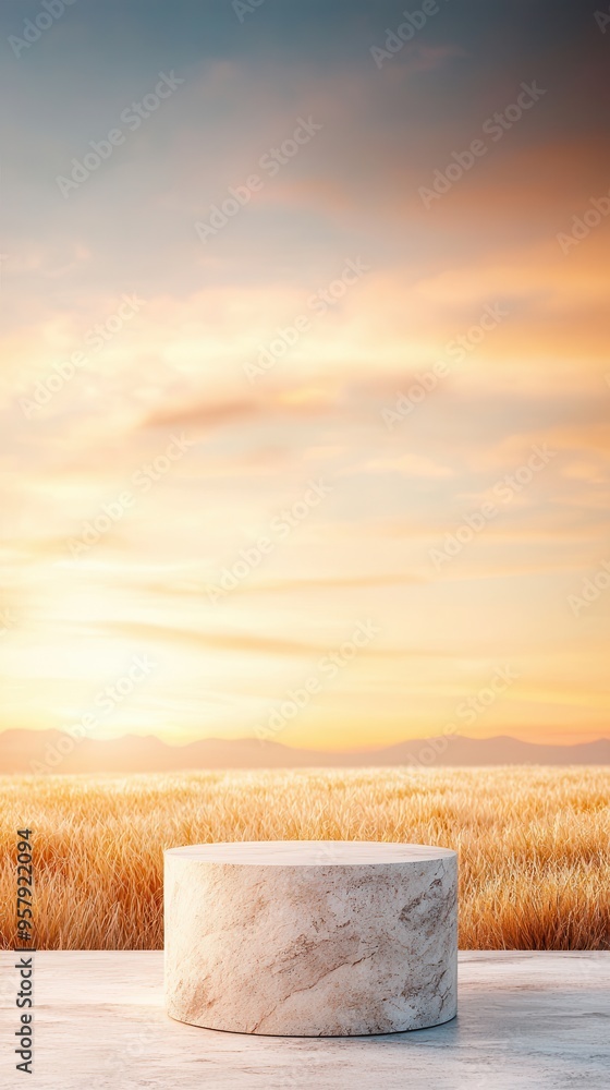 Canvas Prints Stone Podium With Field Background.