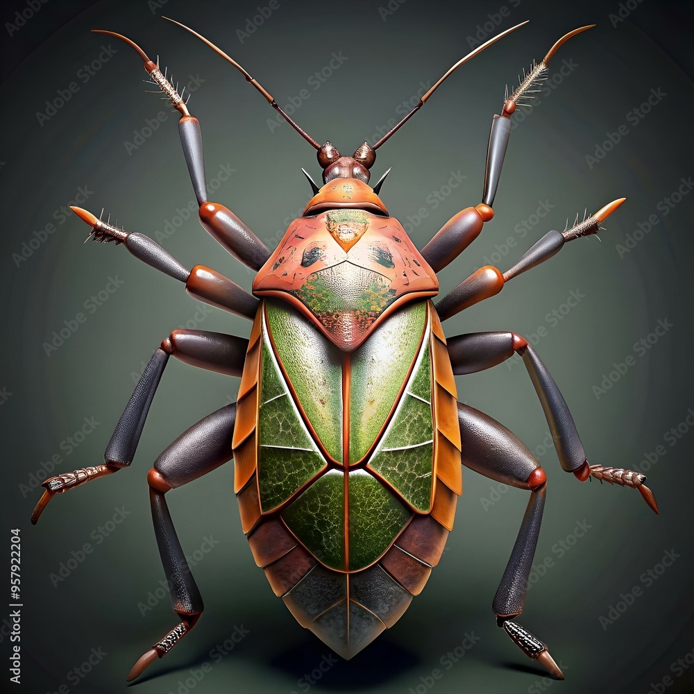 Poster a vibrant and detailed 3d illustration of a colorful beetle with intricate patterns on its exoskelet