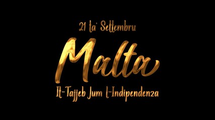 Happy Malta Independence Day Text Animation on Gold Color. Great for Happy Malta Independence Day Celebrations, for banner, social media feed wallpaper stories.