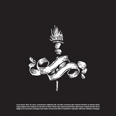 Sketch art torch flame fire with ribbon art vector