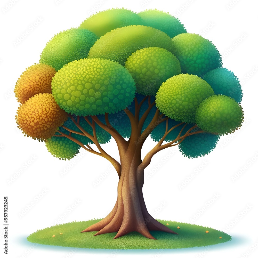 Poster a charming 3d illustration of a cartoon beech tree. perfect for adding a touch of whimsy to your des