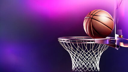Dynamic Basketball Swish on Vibrant Neon Background