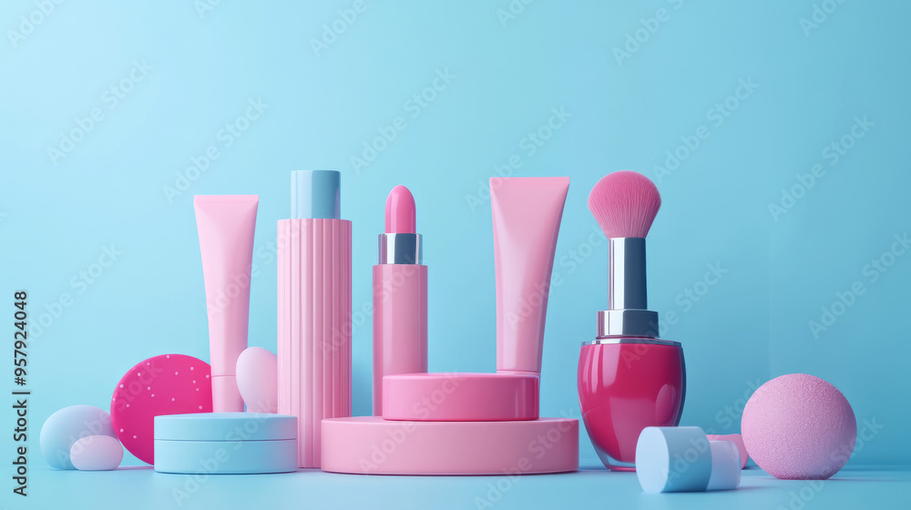 Poster 3d rendering of a cosmetics icon on a clean background, perfect for mock-up and web banner use. this