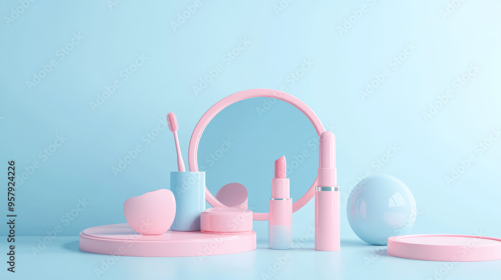 Poster 3d rendering of a cosmetics icon on a clean background, perfect for mock-up and web banner use. this