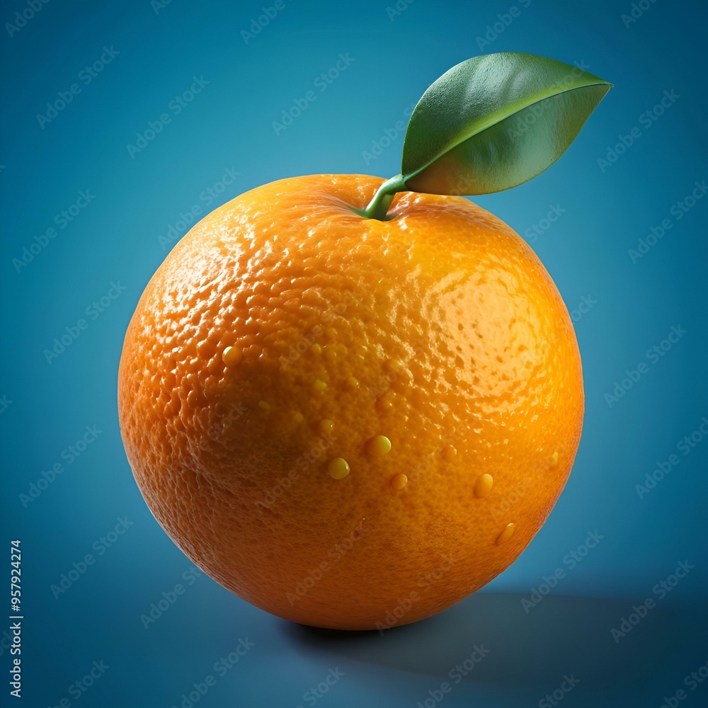 Aufkleber a vibrant. 3d rendered illustration of a juicy orange with a single leaf. perfect for adding a splas
