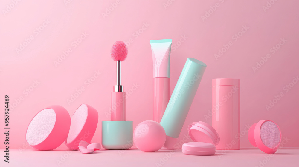 Poster 3d rendering of a cosmetics icon on a clean background, perfect for mock-up and web banner use. this