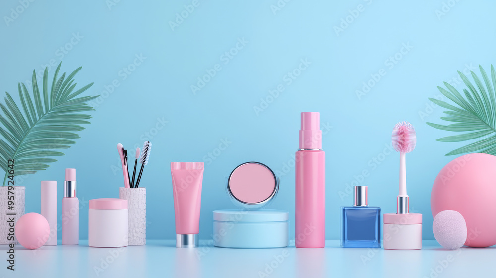 Poster 3d rendering of a cosmetics icon on a clean background, perfect for mock-up and web banner use. this