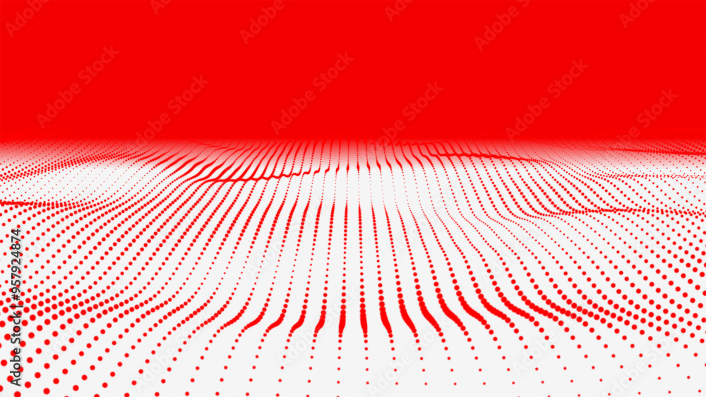 Poster abstract digital red particle dots wave background. abstract wave halftone black and white. futurist