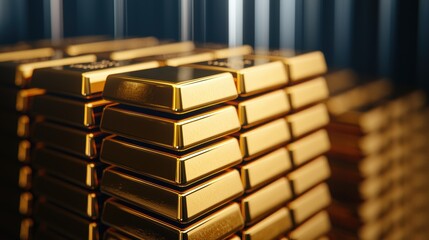 Secure Stack of Gold Bars in High-Security Vault with Dramatic Lighting - Ultra HD