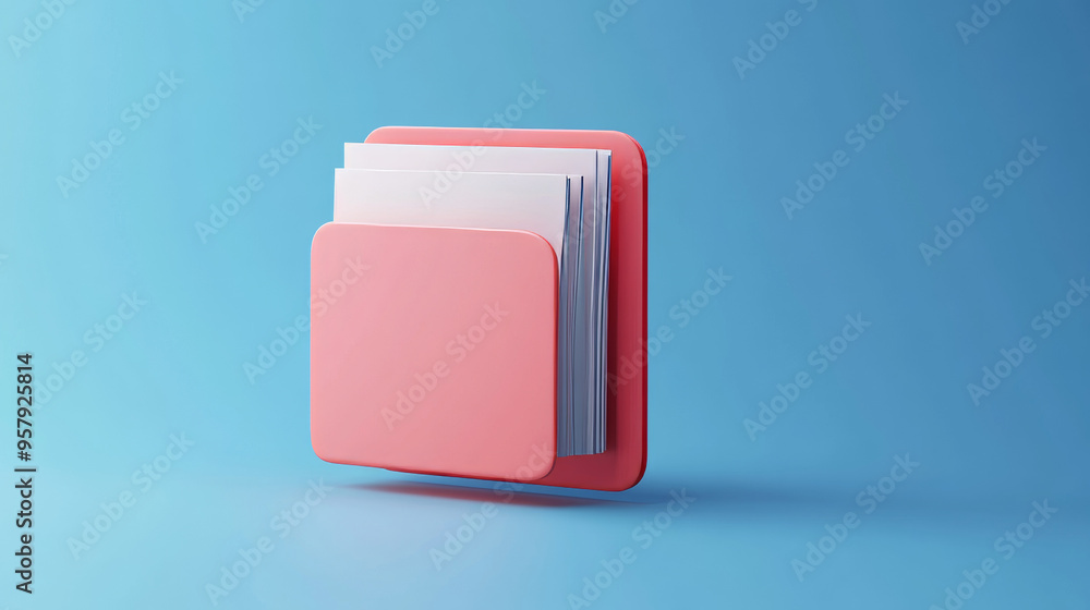 Fototapete 3d rendering of a document folder with paper icon on a clean background for mock-up and web banner p
