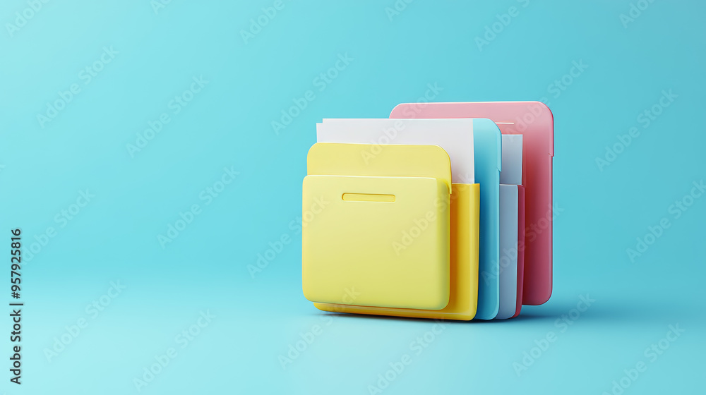 Fototapete 3d rendering of a document folder with paper icon on a clean background for mock-up and web banner p