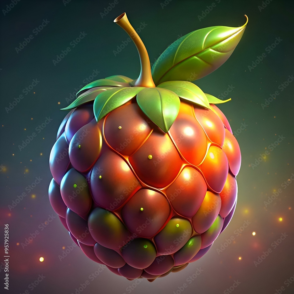 Poster a vibrant and stylized 3d illustration of a single raspberry. perfect for adding a touch of playful 