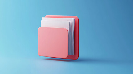 3D rendering of a Document Folder with Paper icon on a clean background for mock-up and web banner purposes. This cartoon-style interface design, featuring a minimalist approach, fits well within a me