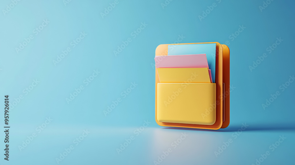 Fototapete 3d rendering of a document folder with paper icon on a clean background for mock-up and web banner p