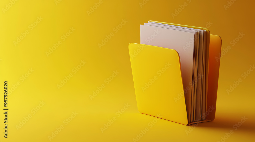 Fototapete 3d rendering of a document folder with paper icon on a clean background for mock-up and web banner p