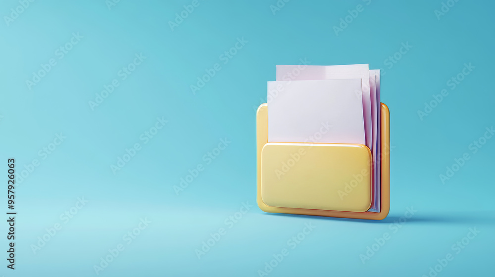 Fototapete 3d rendering of a document folder with paper icon on a clean background for mock-up and web banner p