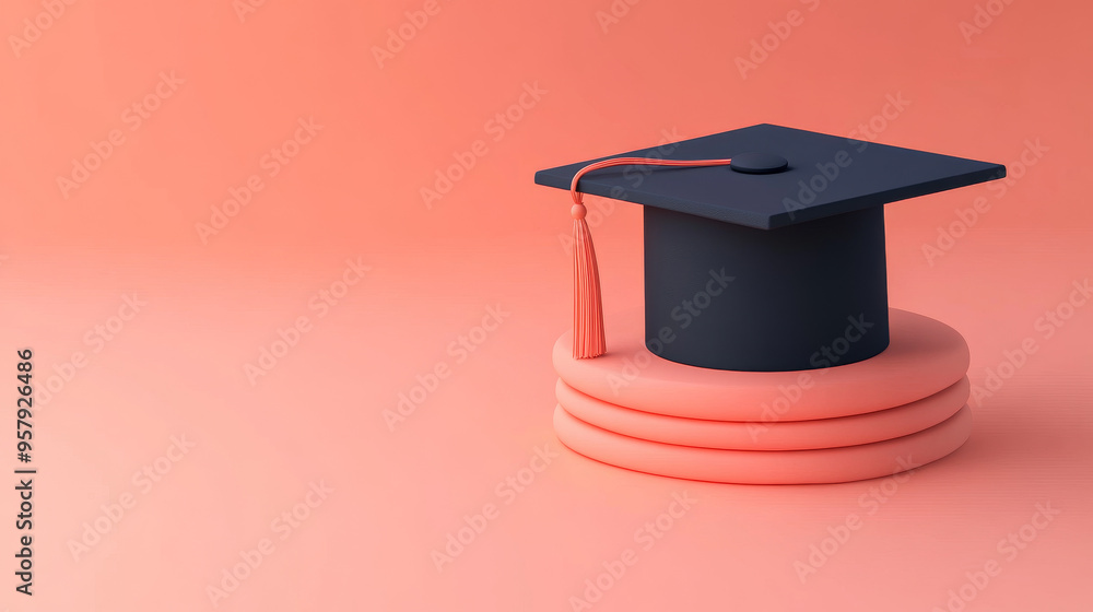 Aufkleber 3d rendering of a graduation cap icon on a clean background for mock-up and web banner use. this min