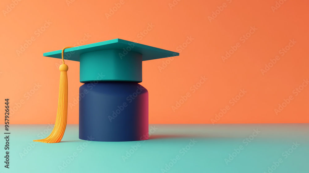 Aufkleber 3d rendering of a graduation cap icon on a clean background for mock-up and web banner use. this min