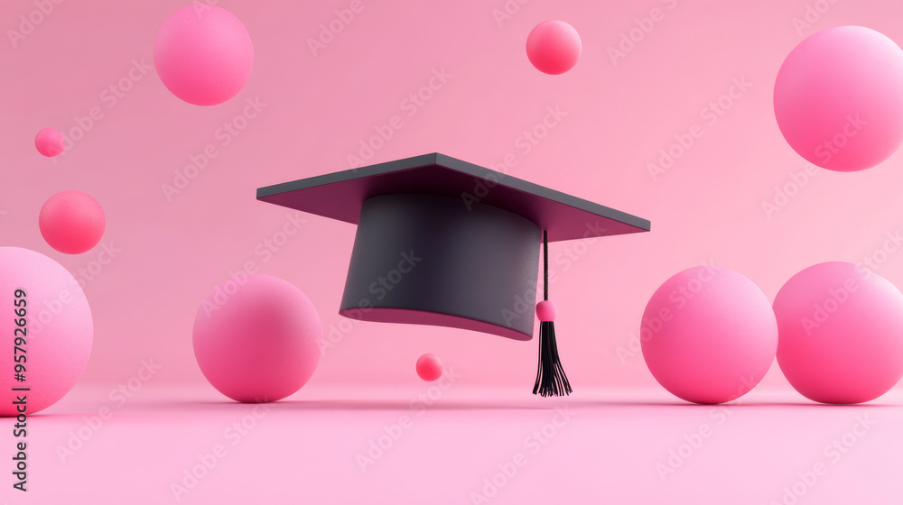 Aufkleber 3d rendering of a graduation cap icon on a clean background for mock-up and web banner use. this min