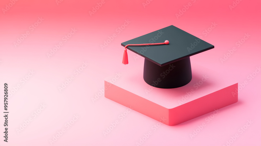 Poster 3d rendering of a graduation cap icon on a clean background for mock-up and web banner use. this min
