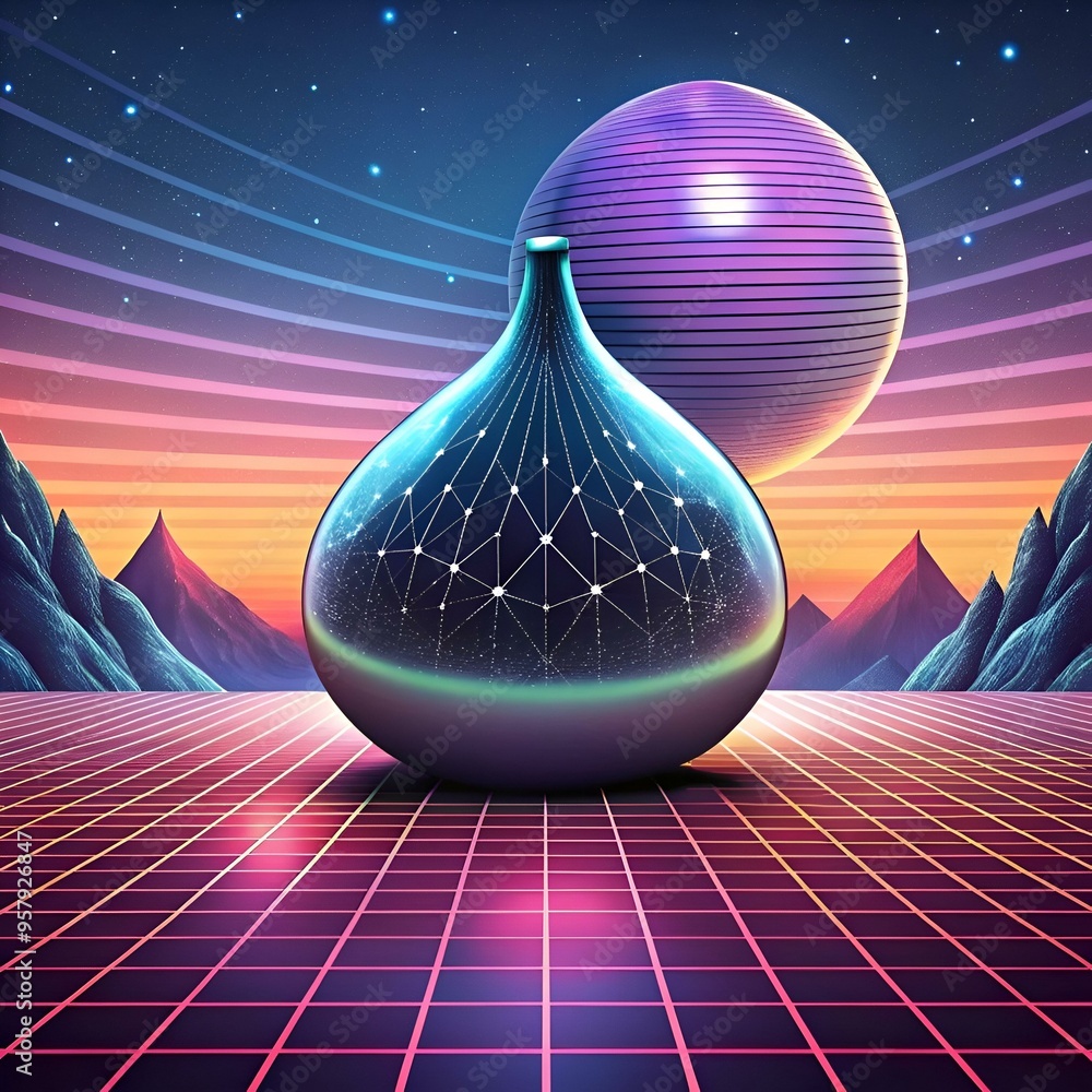 Poster a futuristic and abstract 3d illustration of a fig shaped object with intricate geometric patterns.