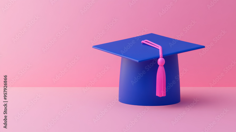 Poster 3d rendering of a graduation cap icon on a clean background for mock-up and web banner use. this min