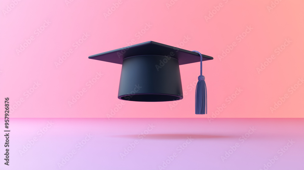 Aufkleber 3d rendering of a graduation cap icon on a clean background for mock-up and web banner use. this min