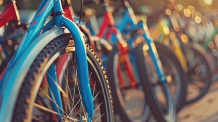 Obraz premium Bicycles: Two-wheeled vehicles for both transportation and recreation, available in road, mountain, and children’s models, suited for different riding experiences. 