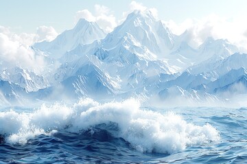 double exposure Ocean Waves and Mountains